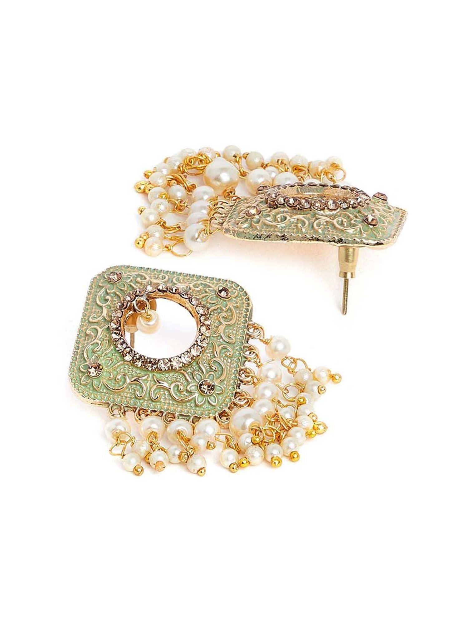 Panash Gold-Plated & Green Square Shaped Drop Earrings