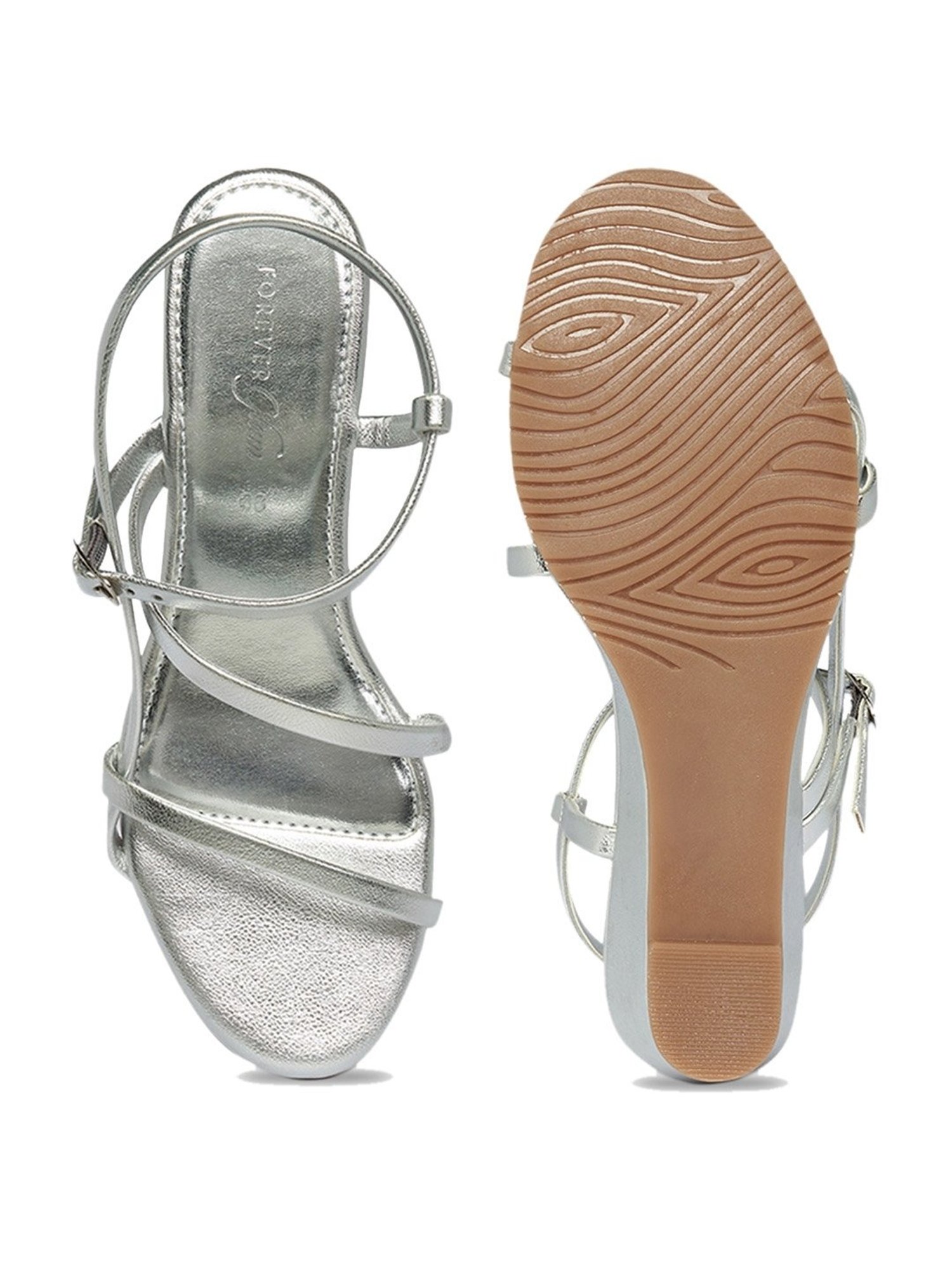 Forever Glam by Pantaloons Women's Silver Ankle Strap Wedges