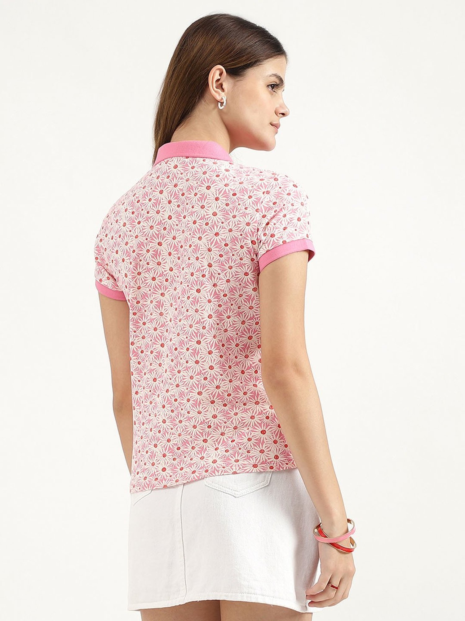 United Colors of Benetton Pink Printed Polo T-Shirt