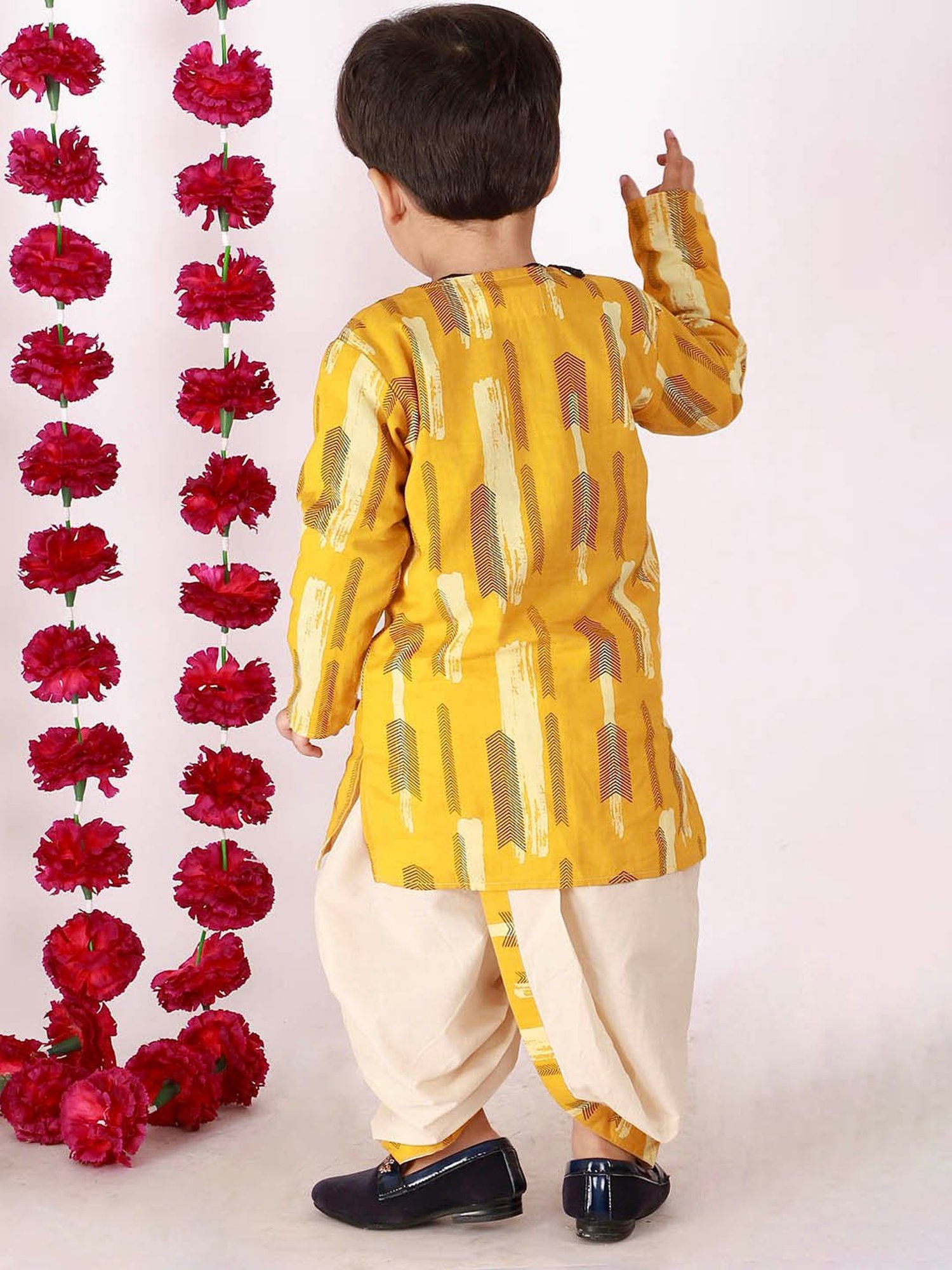 Little Bansi Kids Yellow & Beige Printed Kurta with Dhotis