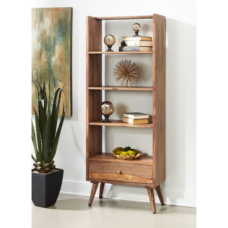 63.5" Brentwood Eclectic 4 Shelf Bookcase Brown - Treasure Trove Accents