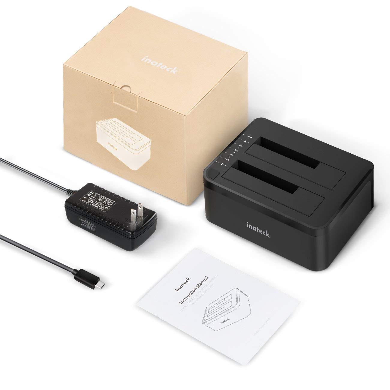 Inateck Type C SATA Hard Drive Docking Station, USB 3.0 SSD Docking Station,Dual Bay,FD2002C