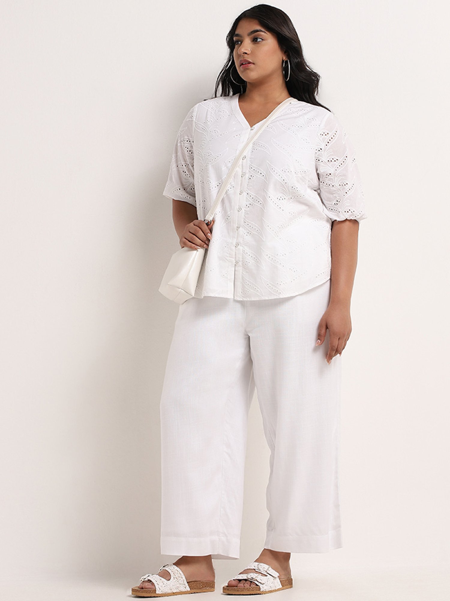 Gia by Westside White Schiffli Design Blouse