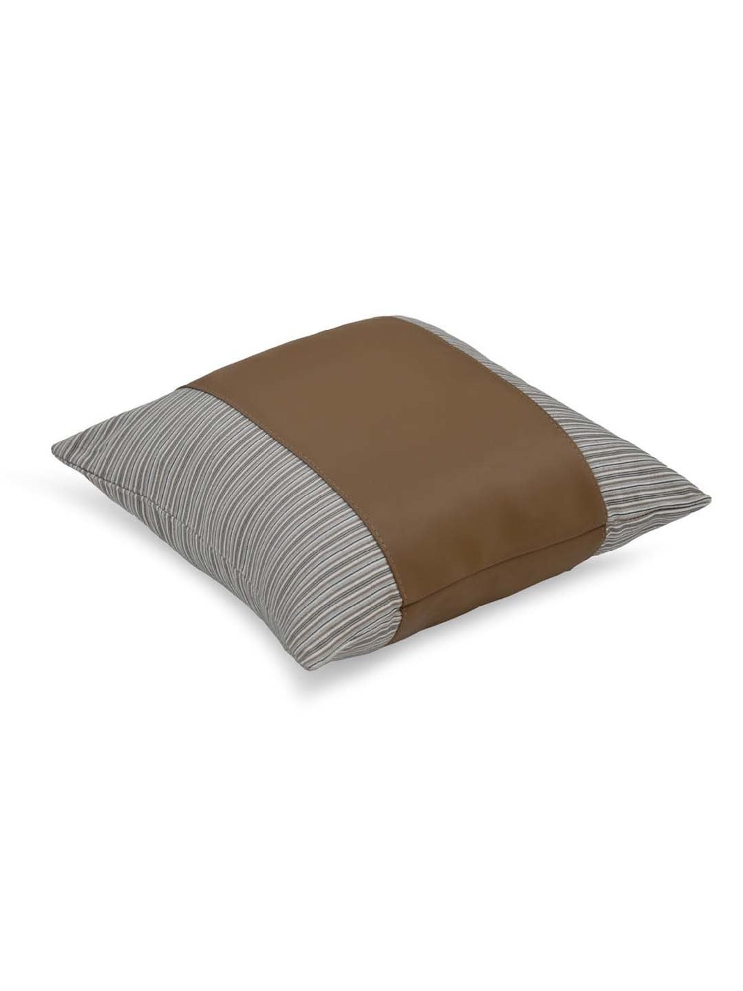 @home Beige Leather Cushion Cover With Zipper