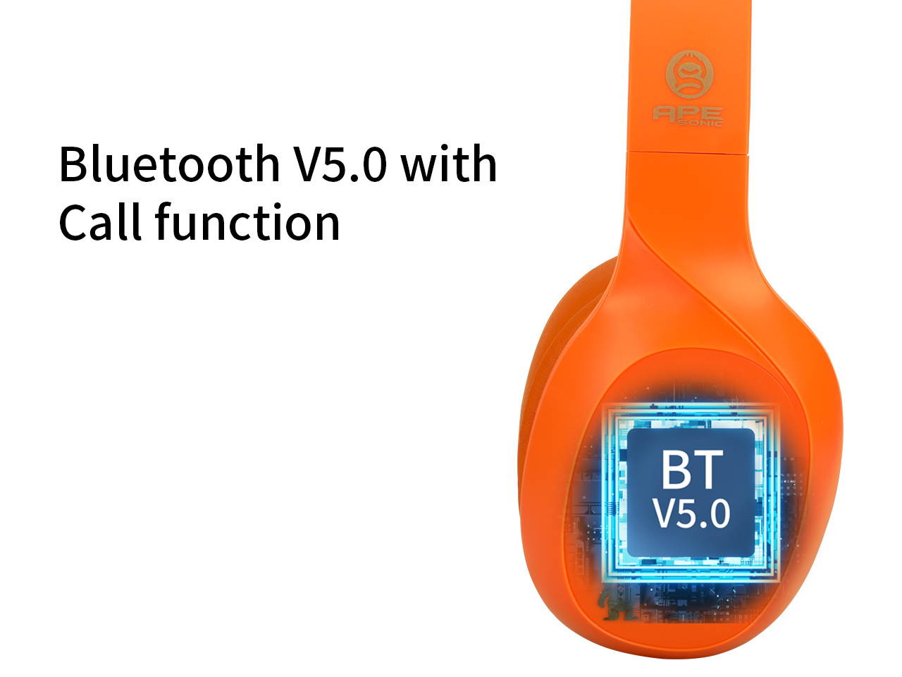 ApeSonic Tangerine : Bluetooth 5.0 Wireless Headphones, Classic tuning & Premium audio, Hi-Fi & Hi-Res Life style, over ear design, Lightweight & Comfortable to wear