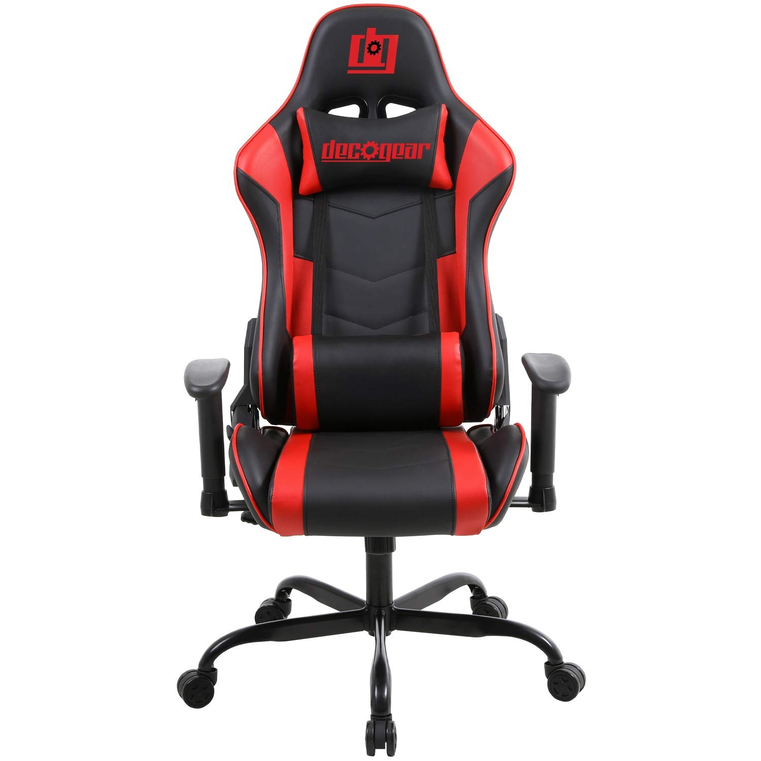 DGCH02 Red Ergonomic Foam Gaming Computer Chair with Adjustable Head and Lumbar Support, Hydraulic Seat Adjustment, Adjustable Armrests, 360-Degree Spin, Rolling Caster Wheels