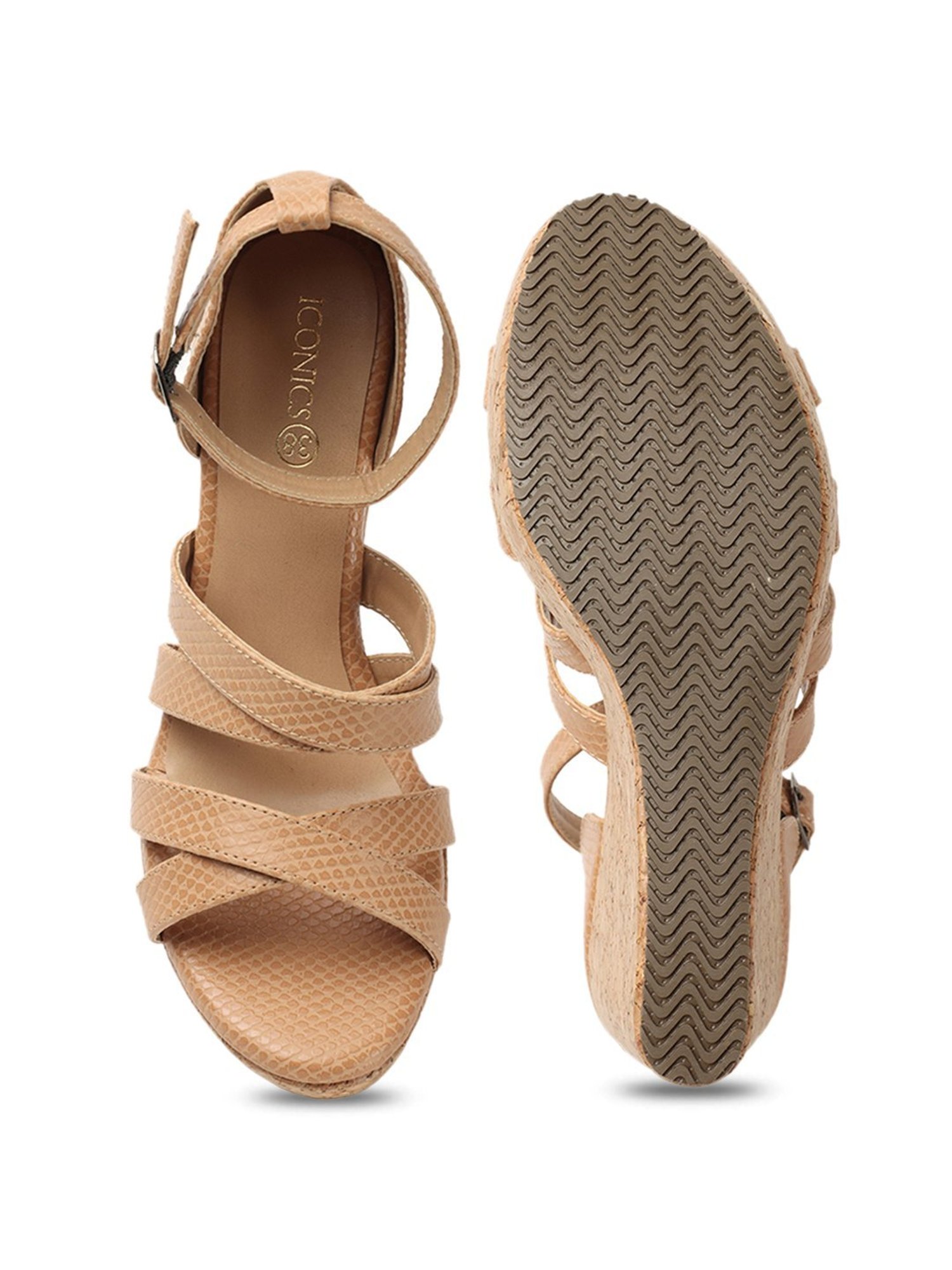 Iconics Women's Tan Ankle Strap Wedges