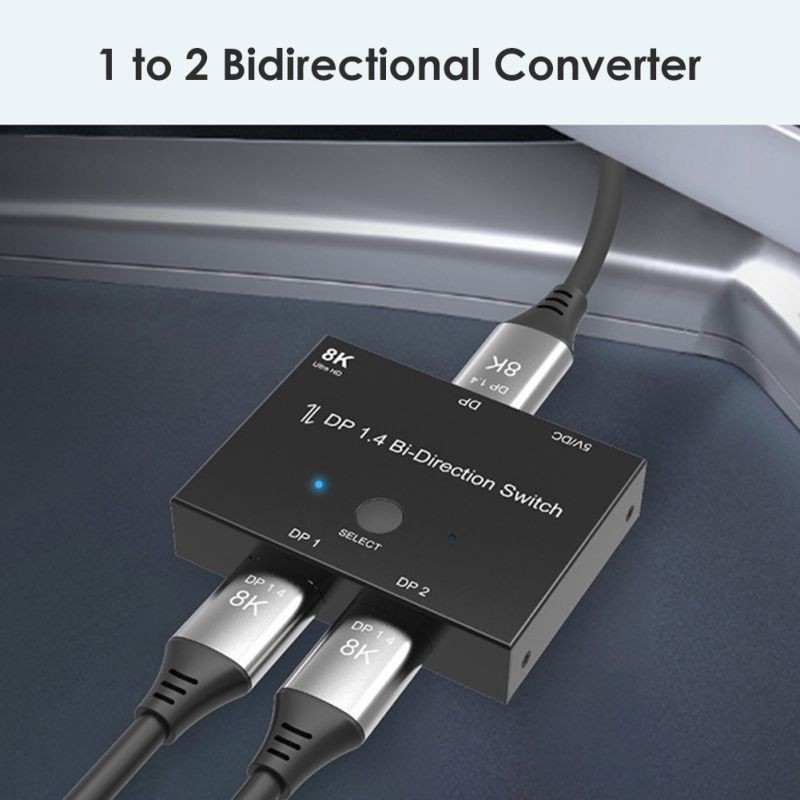 Displayport Splitter DP1.4 Bi-Direction Switch  Audio Video Sync Adapter 1x2/2x1 Switcher for Computer TV Projector Monitor