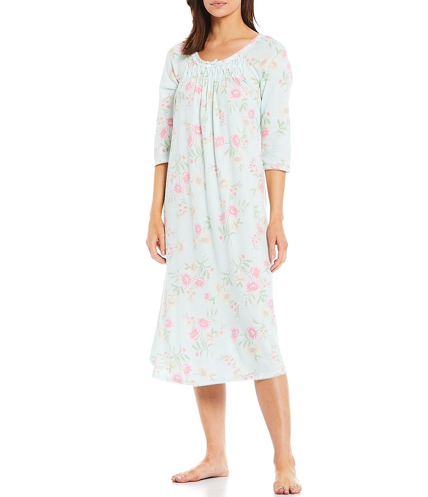 Miss Elaine Cottonessa Floral Print Knit Long Nightgown