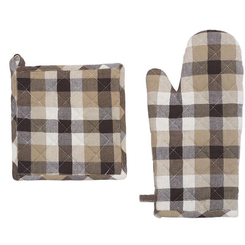 2pk Cotton Buffalo Check Oven Mitt Set Black - Design Imports