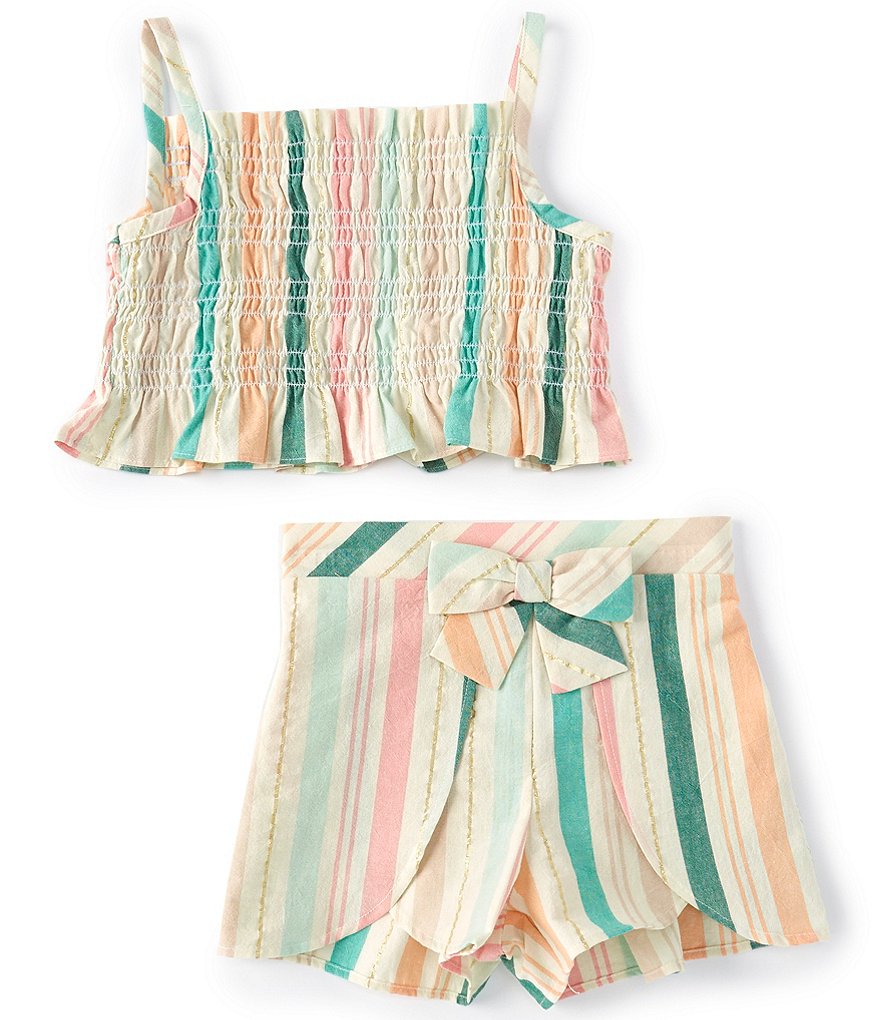 Bonnie Jean Little Girls 2T-6X Lurex Stripe Tank Top & Shorts Matching Set
