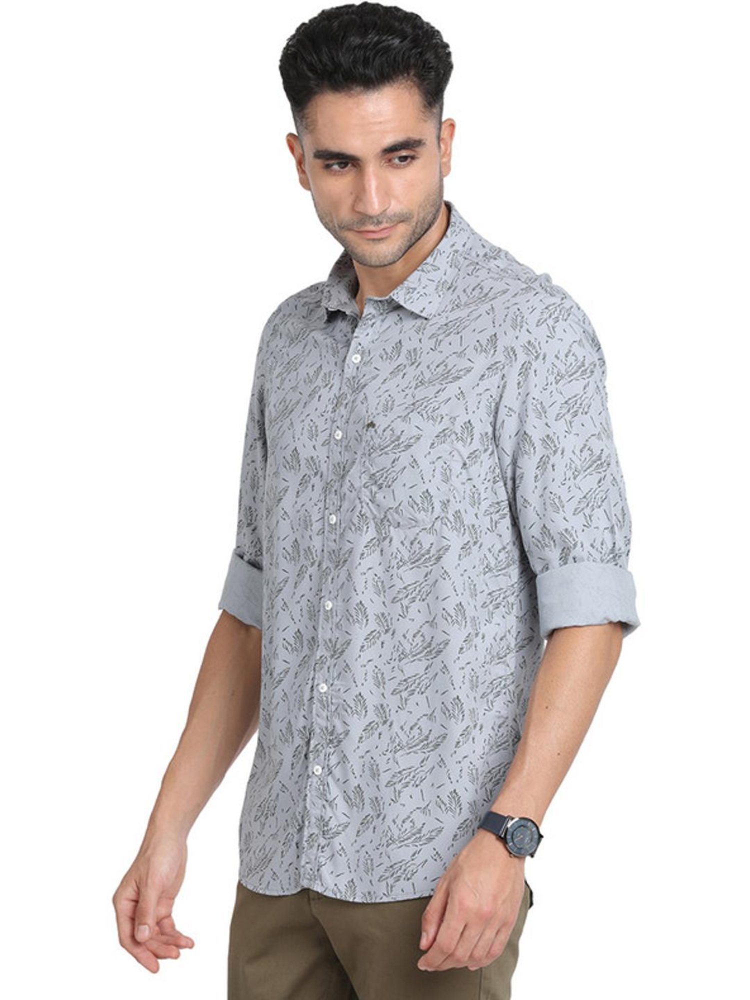 Turtle Grey Slim Fit Printed Shirts