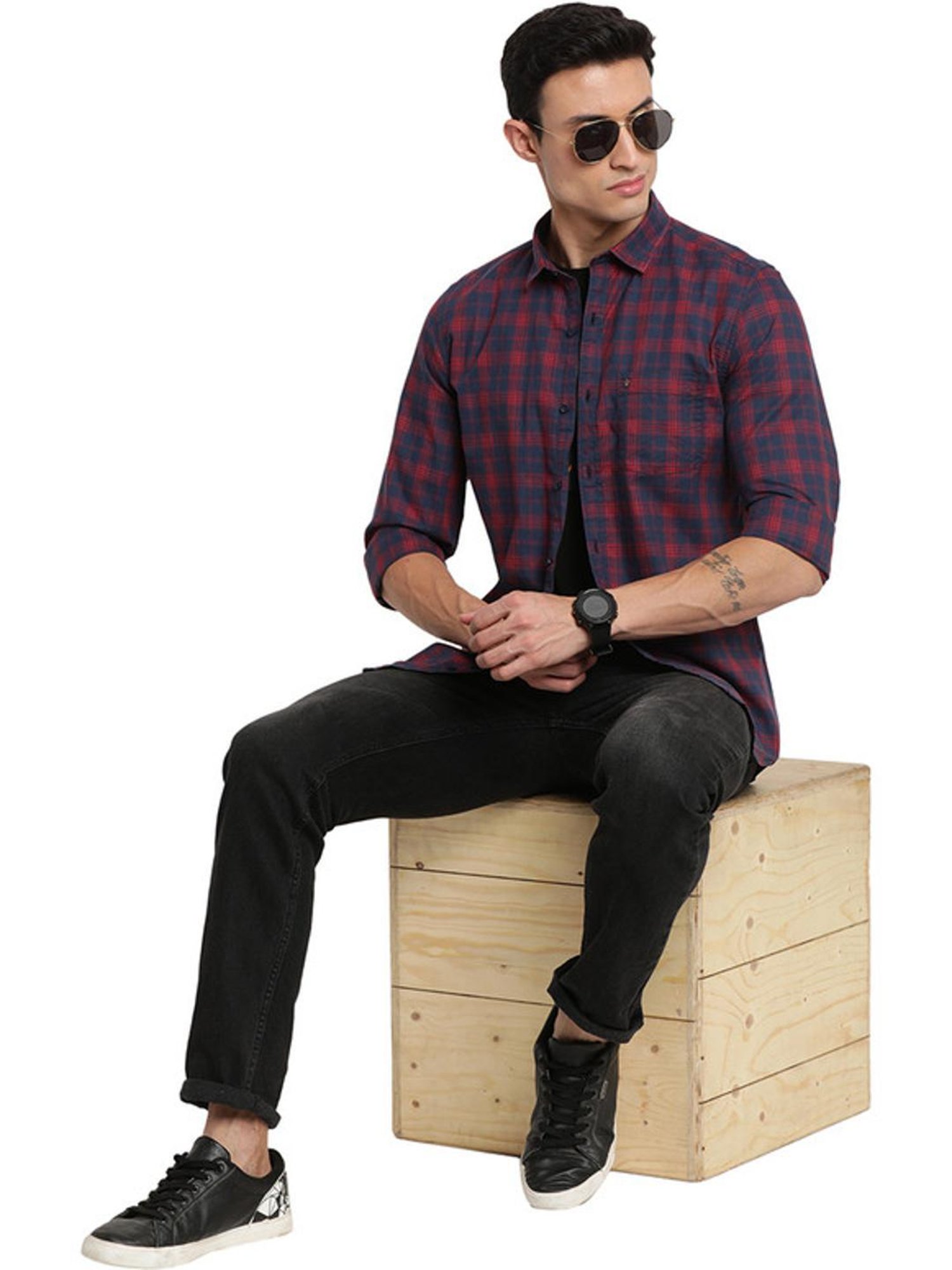 Turtle Multicolored Cotton Slim Fit Checks Shirt