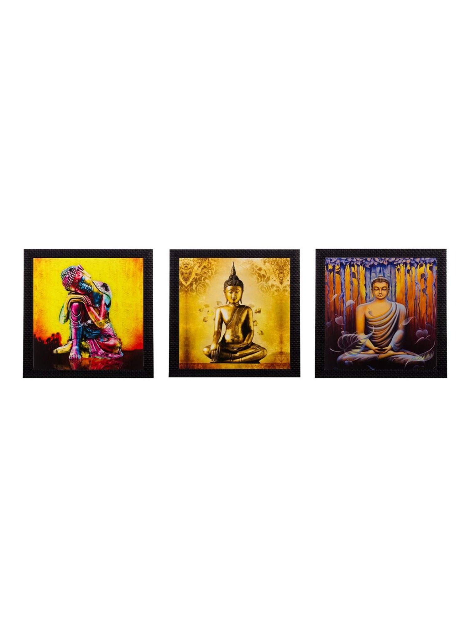 eCraftIndia Set Of 3 Lord Buddha Paper Painting
