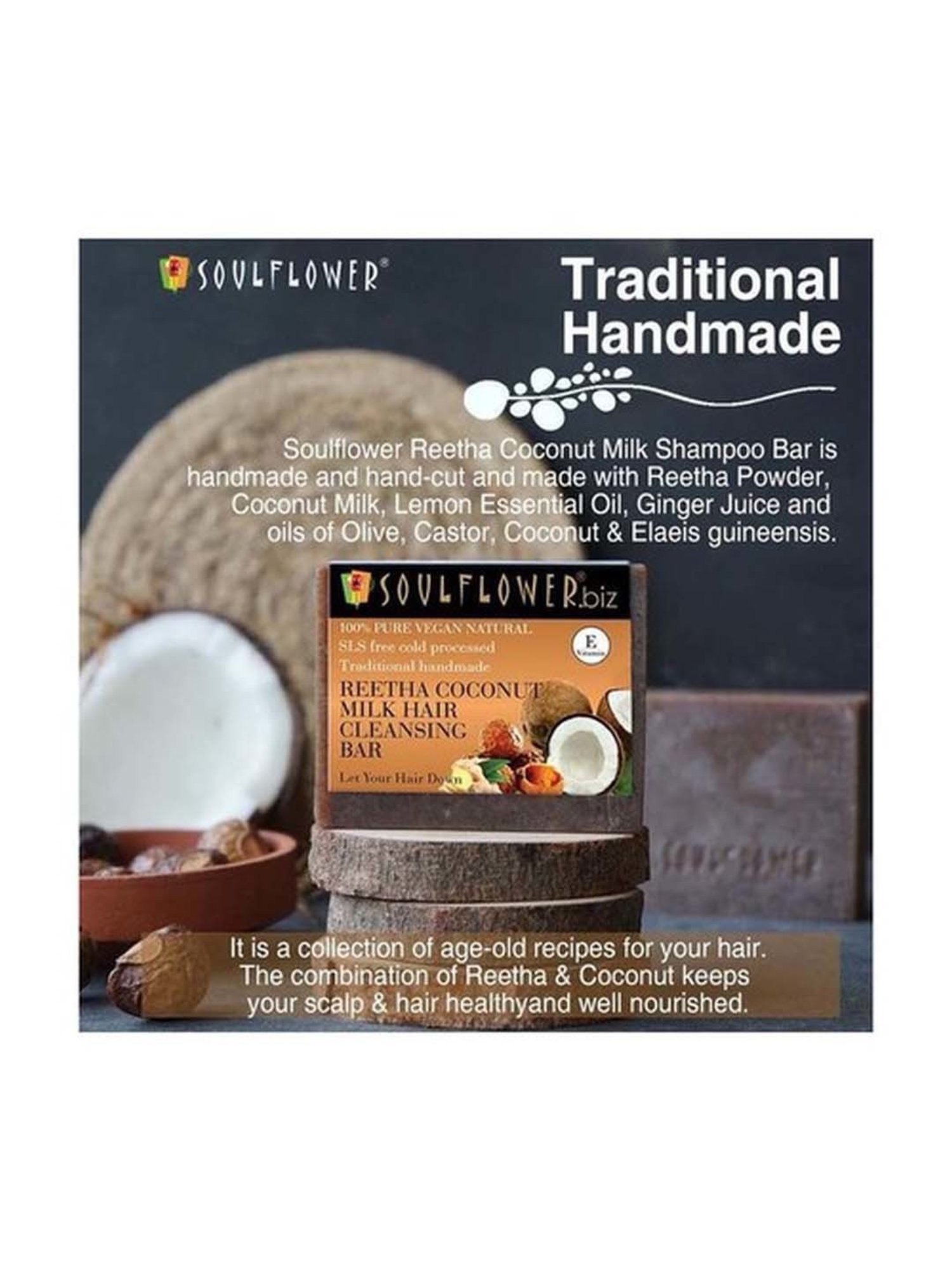 Soulflower Reetha Coconut Milk Hair Cleansing Bar Soap - 150 gm