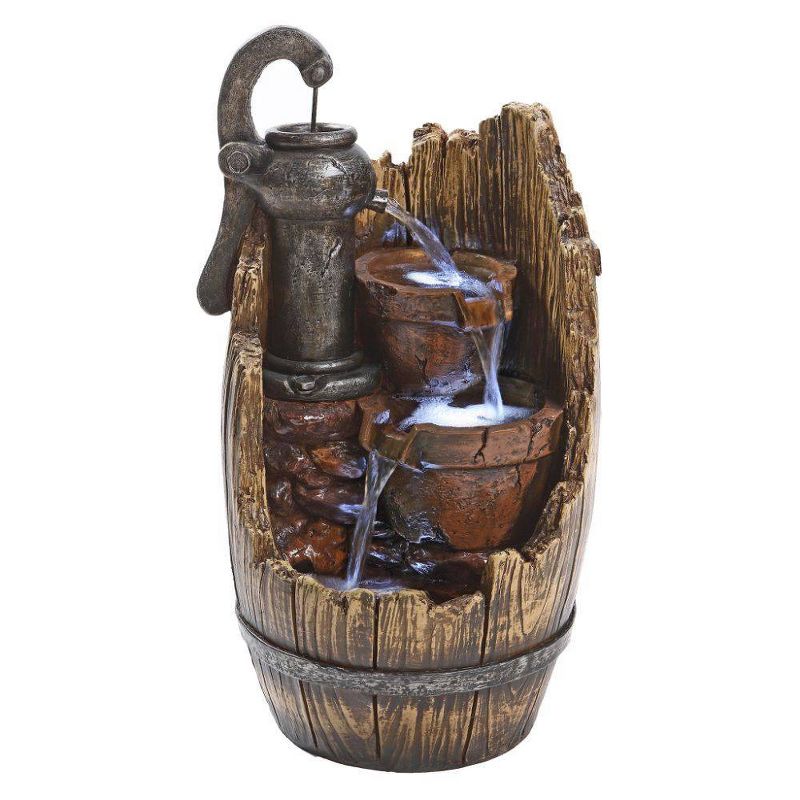 Farm Cistern Barrel Illuminated Garden Fountain - Acorn Hollow