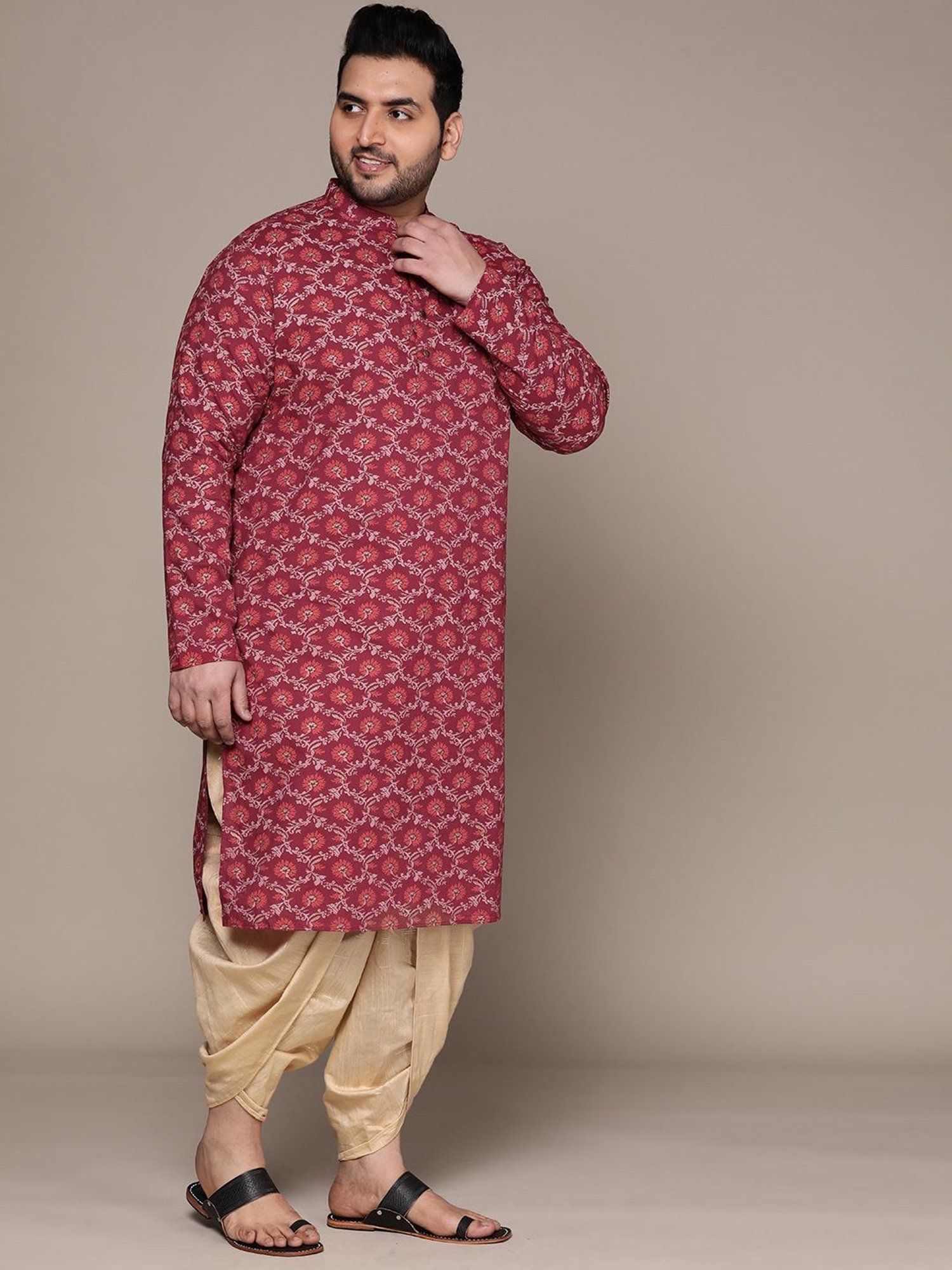 KISAH PLUS Maroon Regular Fit Printed Kurta Bottom Set
