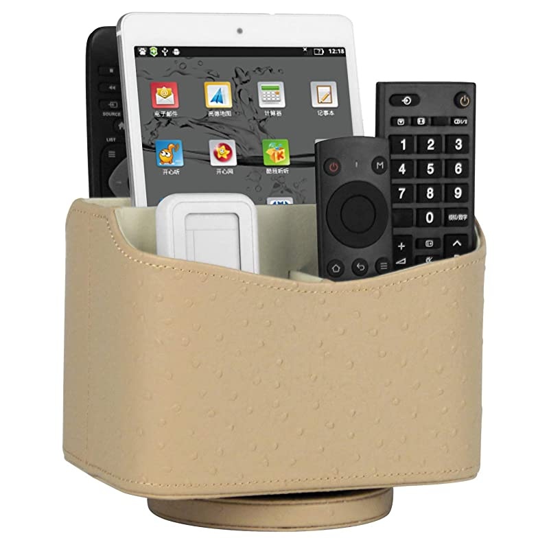 Spinning Remote Control Holder Remote Controller Holder Remote Caddy Media Storage Organizer Spinning Remote Control Organizer PU Leather beige