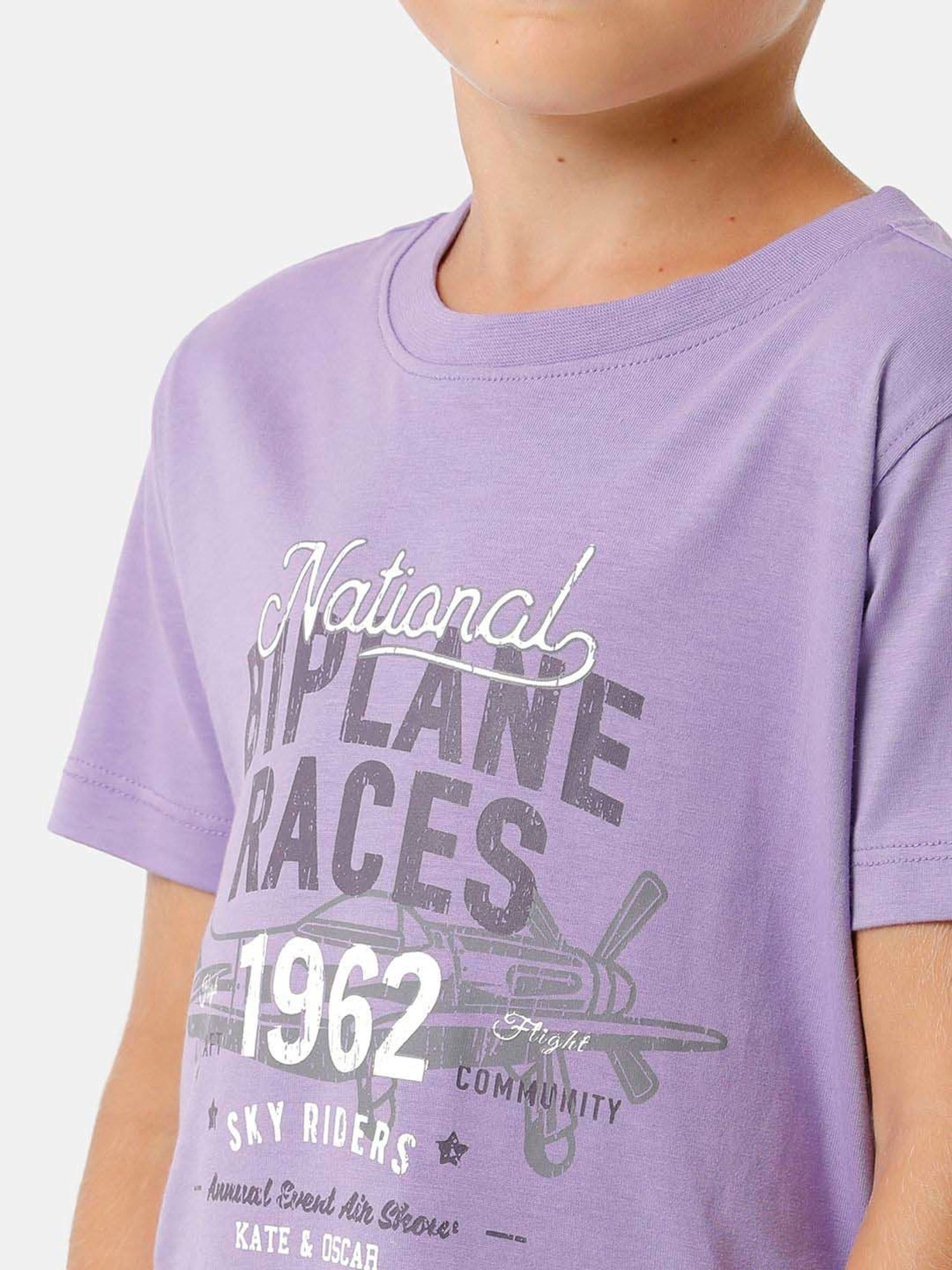 Kate & Oscar Kids Purple Cotton Printed T-Shirt