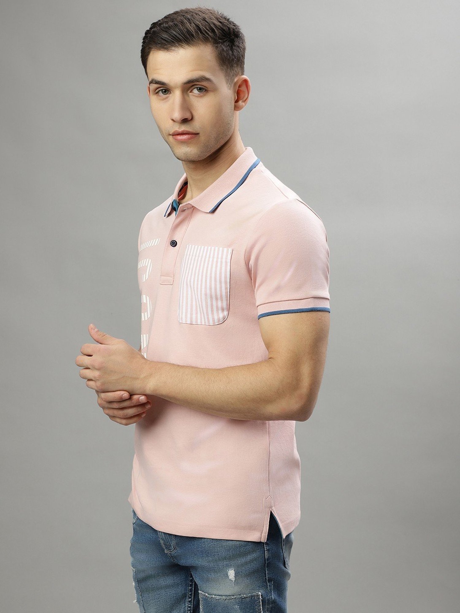 Iconic Pink Cotton Regular Fit Printed Polo T-Shirt