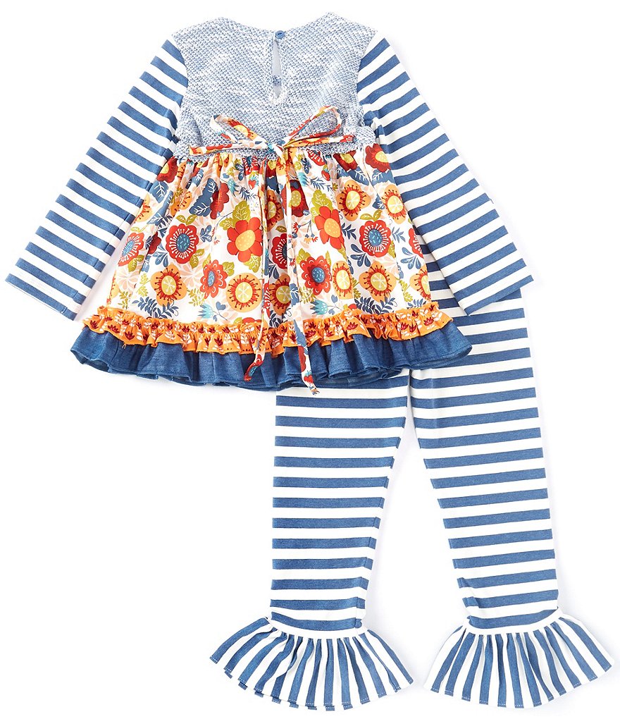 Counting Daisies Little Girls 2T-6X Mixed-Media Dress & Striped Leggings Set