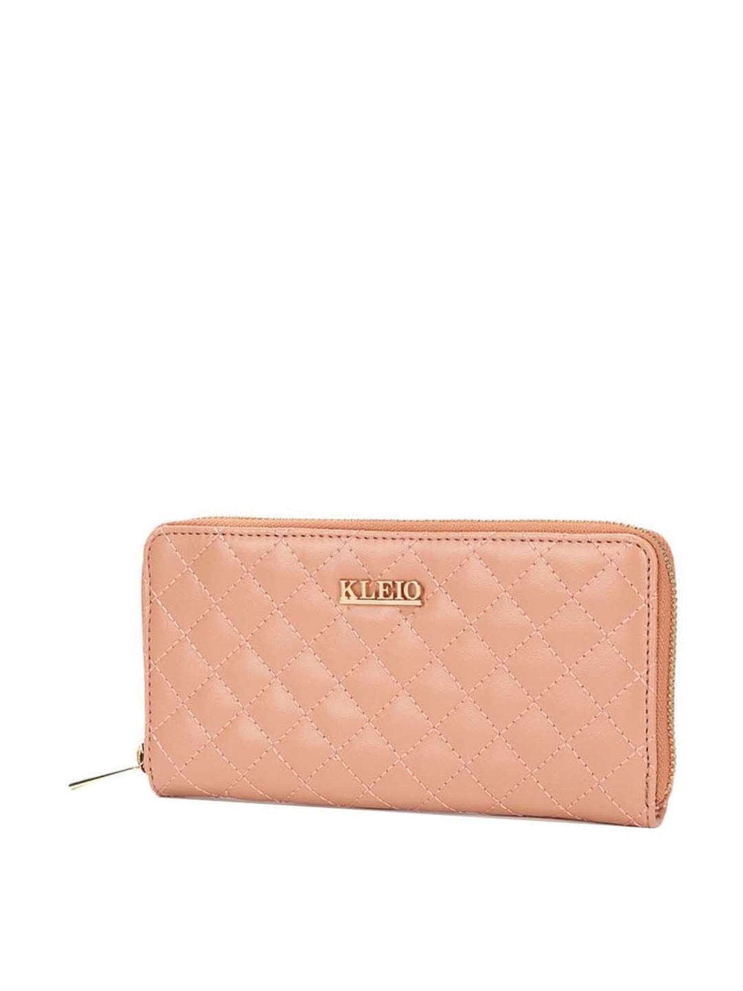 KLEIO Peach Quilted Zip Around Wallet for Women