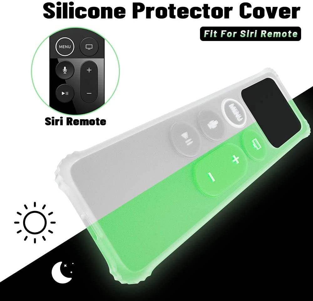 AWINNER Protective Case Compatible for Apple TV 4K/4th/HD Siri Remote (1st Generation) - Lightweight [Anti Slip] Shock Proof Silicone Cover for Apple TV Siri Remote Controller (Green Glow in The Dark)