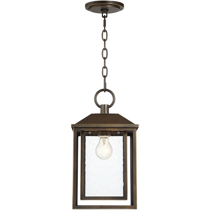 Franklin Iron Works Mission Outdoor Ceiling Light Hanging Bronze 16 3/4" Textured Glass Lantern for Exterior House Porch Patio