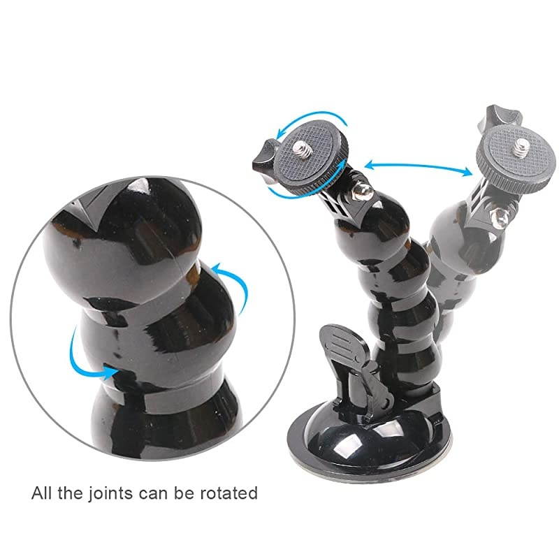 Gooseneck Extension Suction Cup Car Mount Holder with Phone Holder for GoPro Hero 8765 Black4 Session4 Silver3+iPhoneSamsung GalaxyGoogle Pixel and More