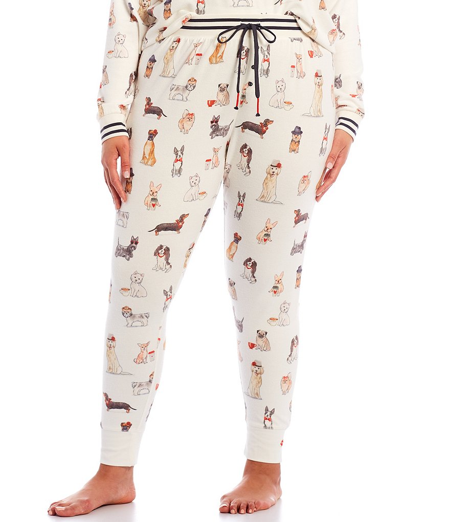 PJ Salvage Plus Coffee & Canines Print Jersey Knit Jogger Sleep Pants