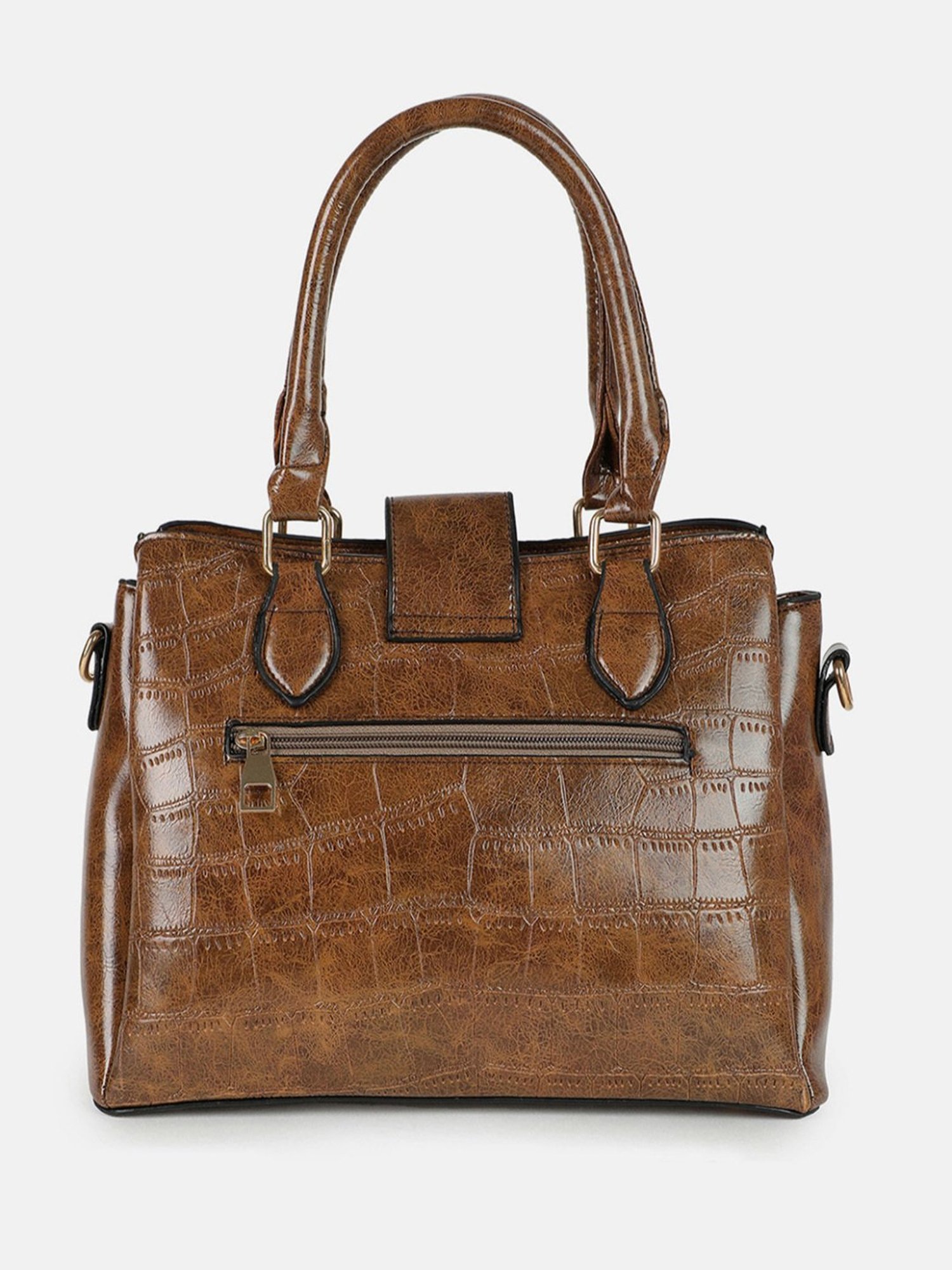 HauteSauce Brown Textured Medium Handheld Handbag