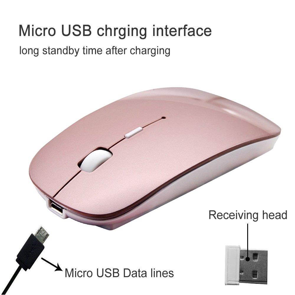 2win2buy Rechargeable Wireless Mouse,2.4G Optical Sensor Ultra Slim Mice + USB Receiver for Notebook, PC, Laptop, Computer, Macbook (Rose Gold)