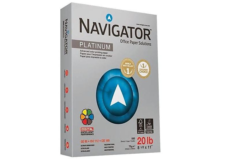 Navigator Platinum Paper 99 Brightness 20lb 8-1/2 x 11 White 2500/Carton NPL11205R