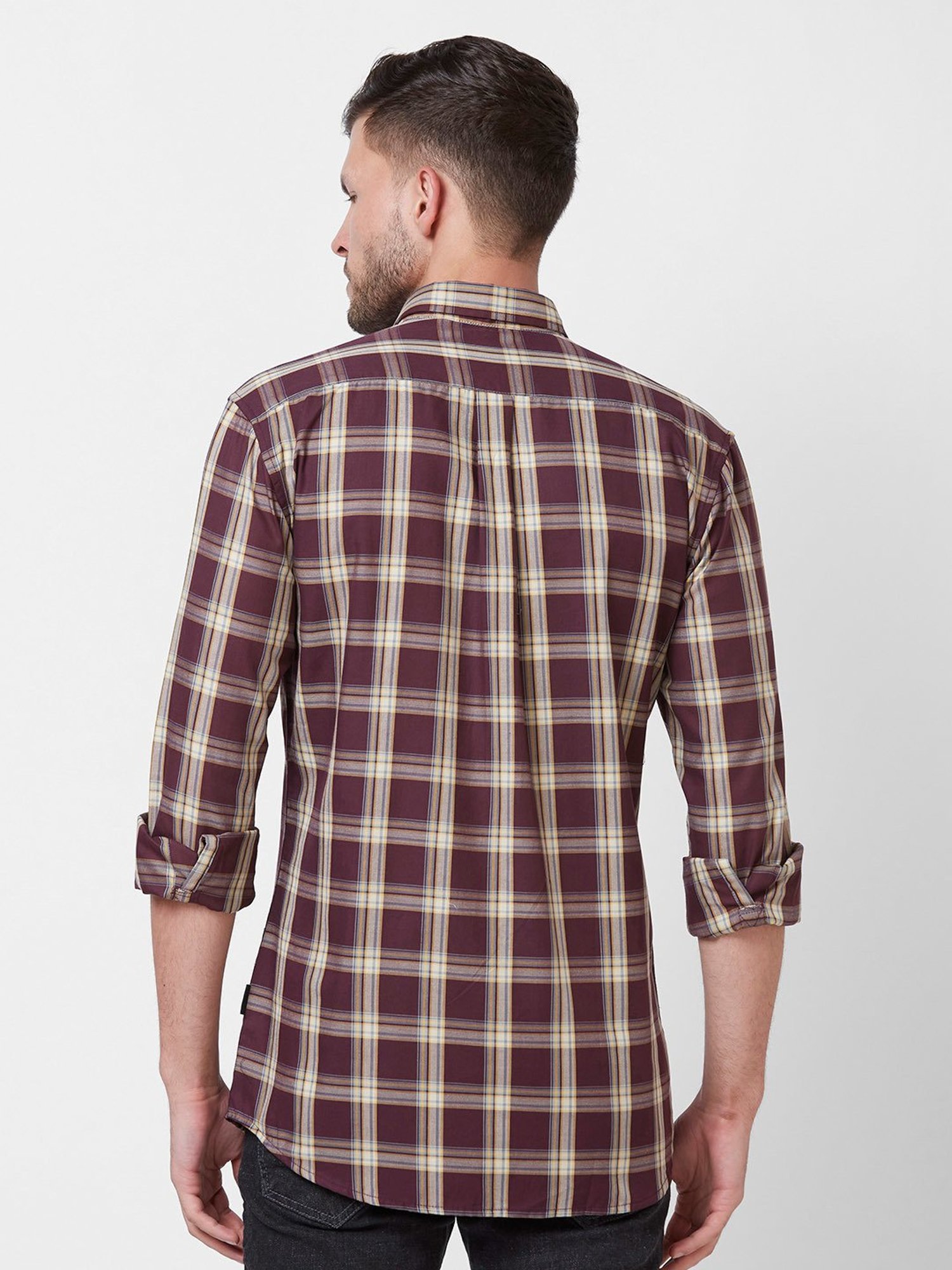 Kenneth Cole New York Maroon Slim Fit Check Cotton Shirt