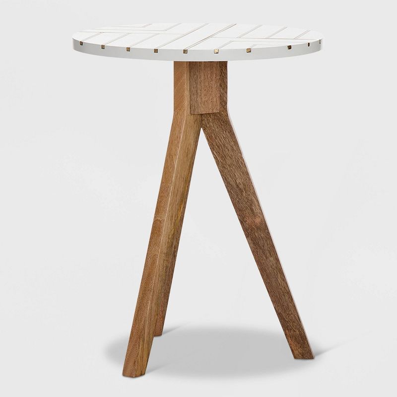 Amari Round Side Table with Brass Inlay Top White - Adore Decor