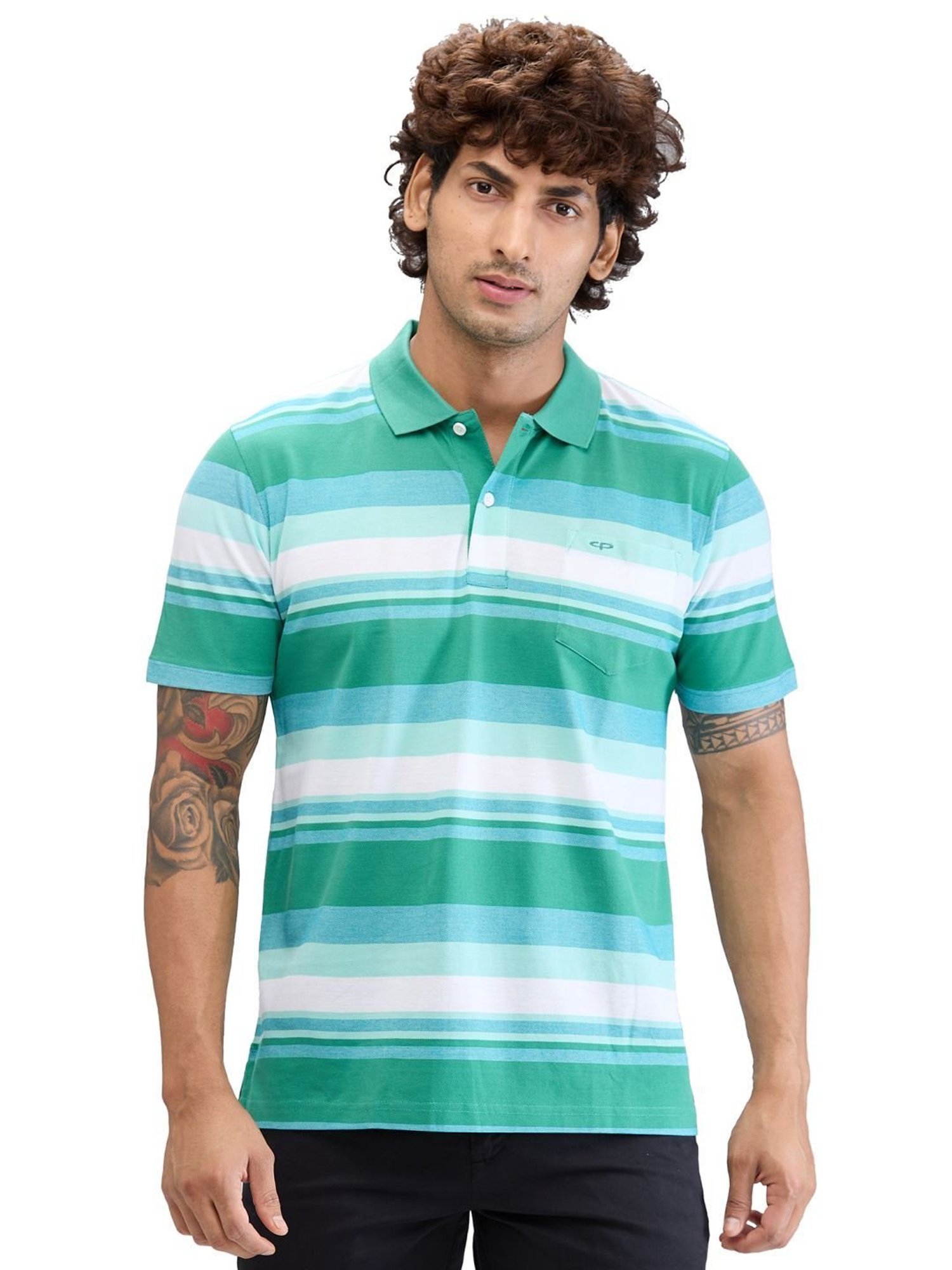 Colorplus Green Classic Fit Striped Polo T-Shirt