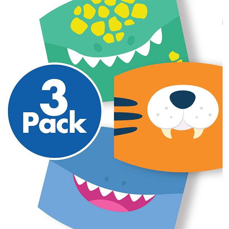 Educational Insights Kids' Face Masks 3-Pack Dinosaur, Tiger, Shark Set