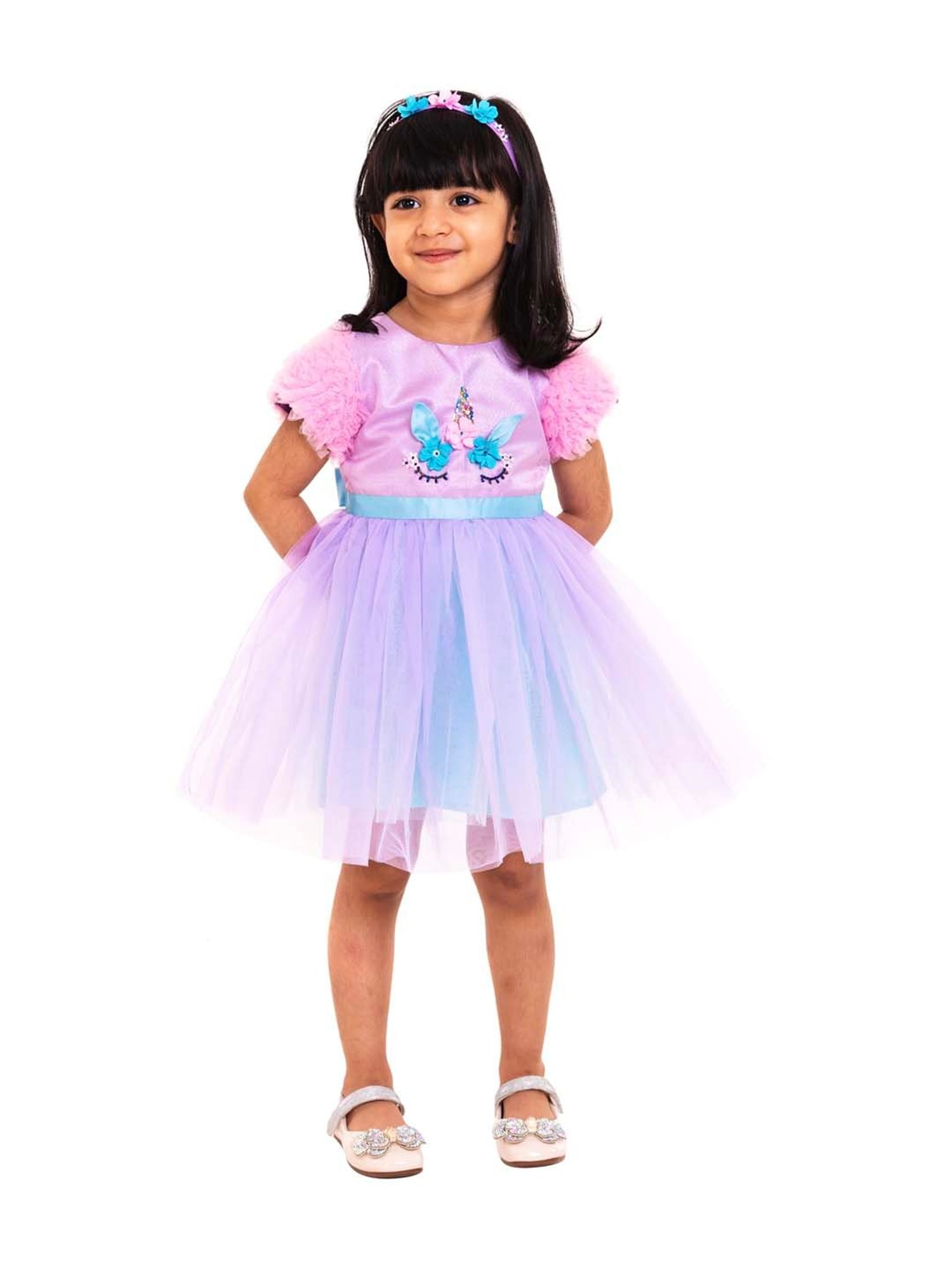 A Little Fable Kids Multicolor Applique Pattern Dress