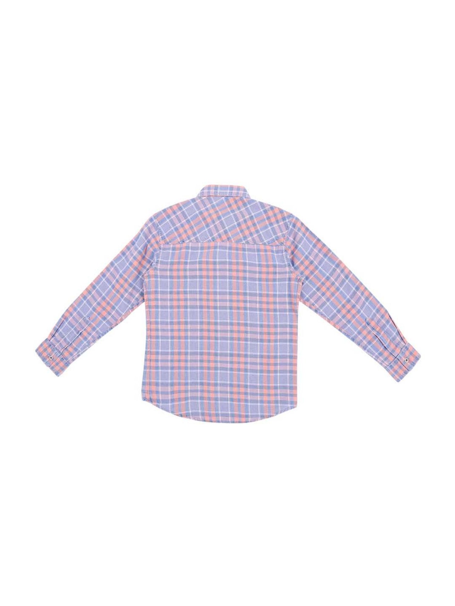 Gini & Jony Kids Blue & Coral Cotton Plaid Shirt