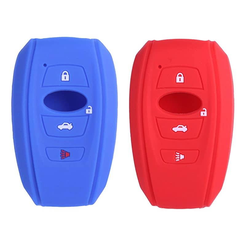 2Pcs  Sillicone key fob Skin key Cover Remote Case Protector Shell for 2016 2017 Subaru Forester Sti 2017 Outback 20142017 BRZ 2015 2016 XV Crosstrek Impreza 2016 WRX smart remote red blue