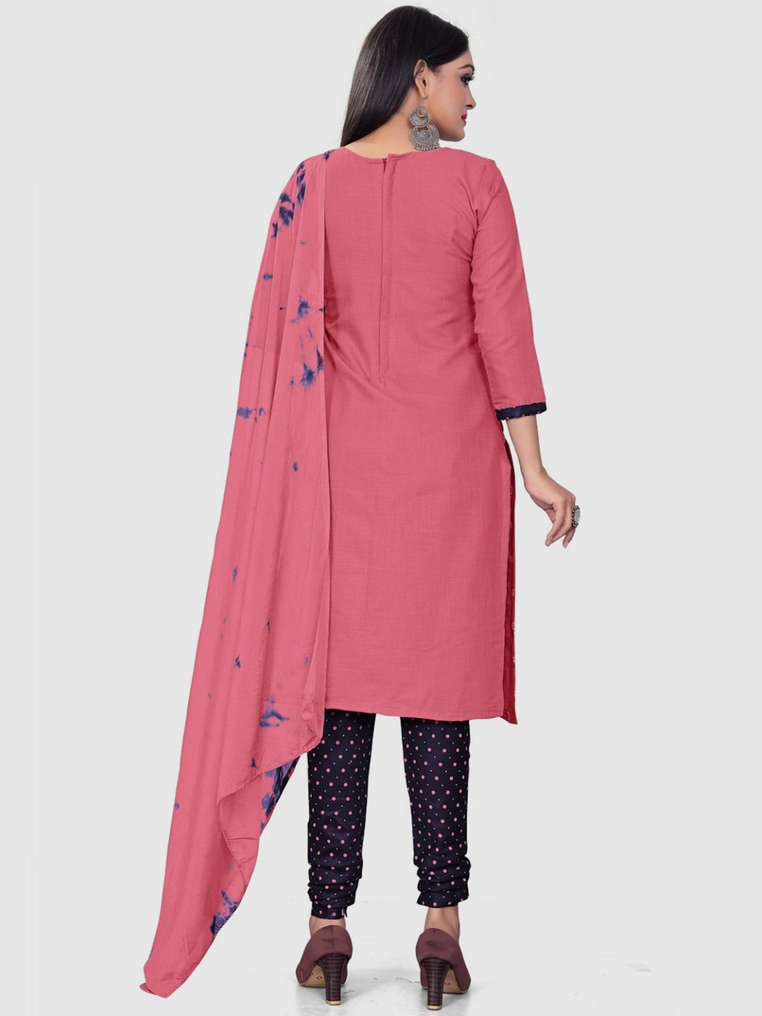 APNISHA Peach & Blue Cotton Printed Unstitched Dress Material