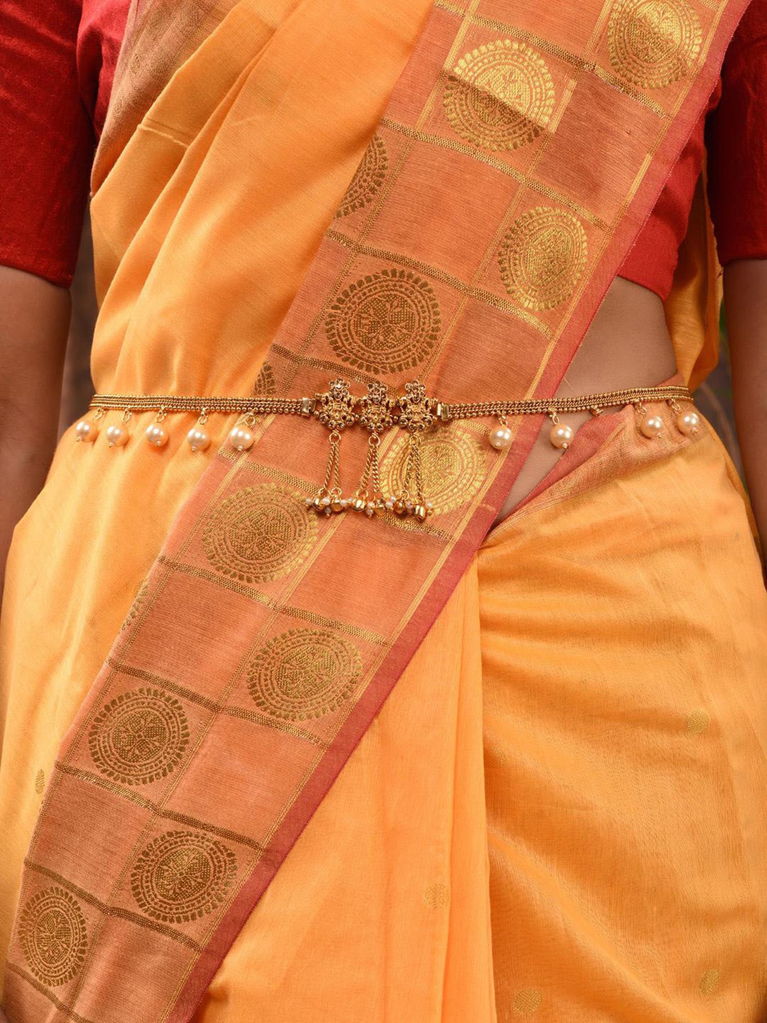 Saraf Rs Jewellery Gold Plated Kemp Stone Studded Pearl Beaded Kamarbandh