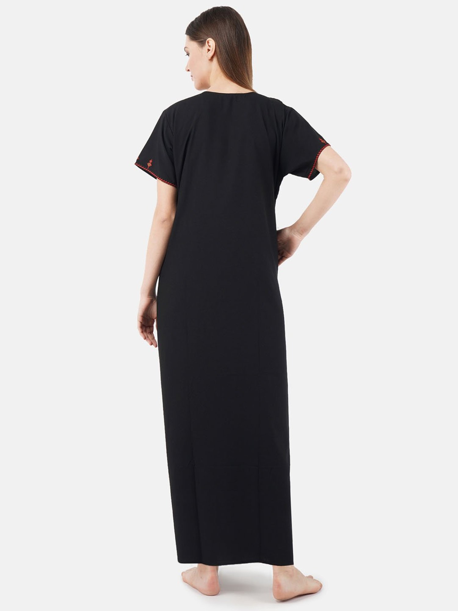 KOI SLEEPWEAR Black Embroidered Nighty