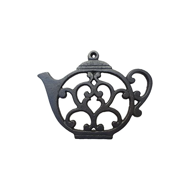 Trivet - Black Cast Iron - for Kitchen & Dining Table - More than One Makes a Set for Counter, Wall Art or Decoration Accessory - Gift for Tea Lovers & Housewarming Gifts - 8 by 6.1 In