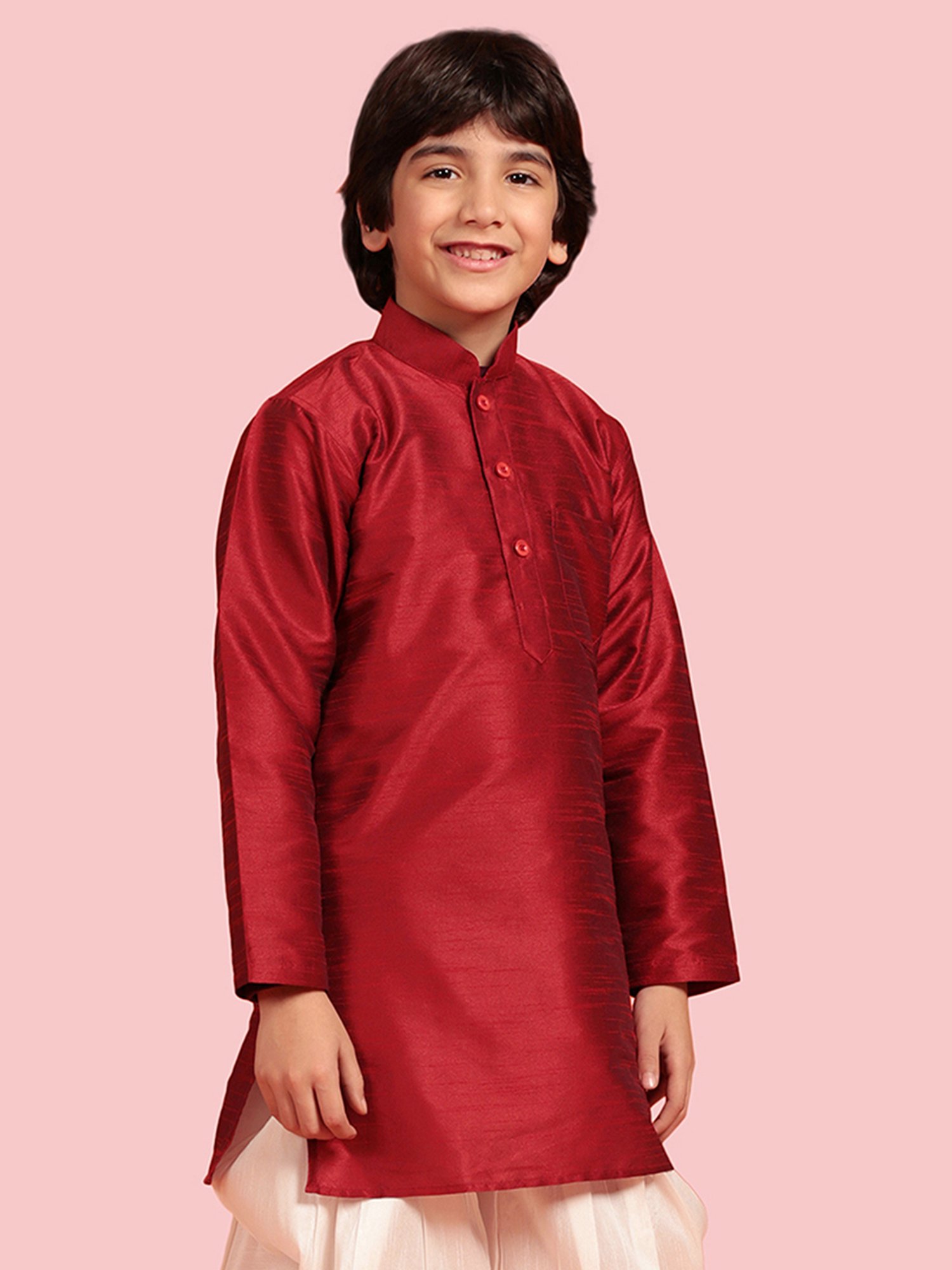 AJ Dezines Kids Maroon Textured Full Sleeves Kurta