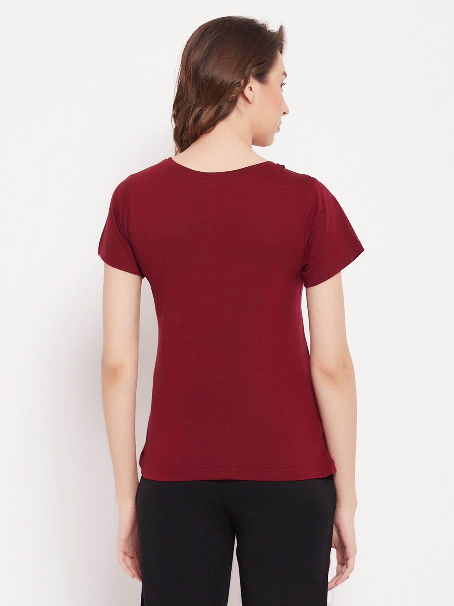 Clovia Maroon Printed T-Shirt