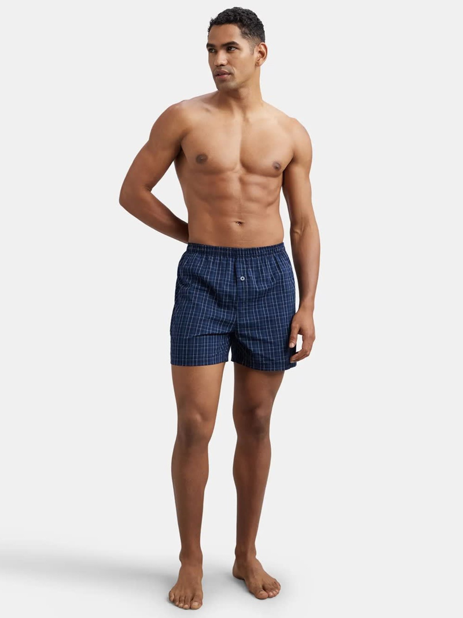 Jockey Grey & Navy Regular Fit Check Boxer Shorts - Pack of 2