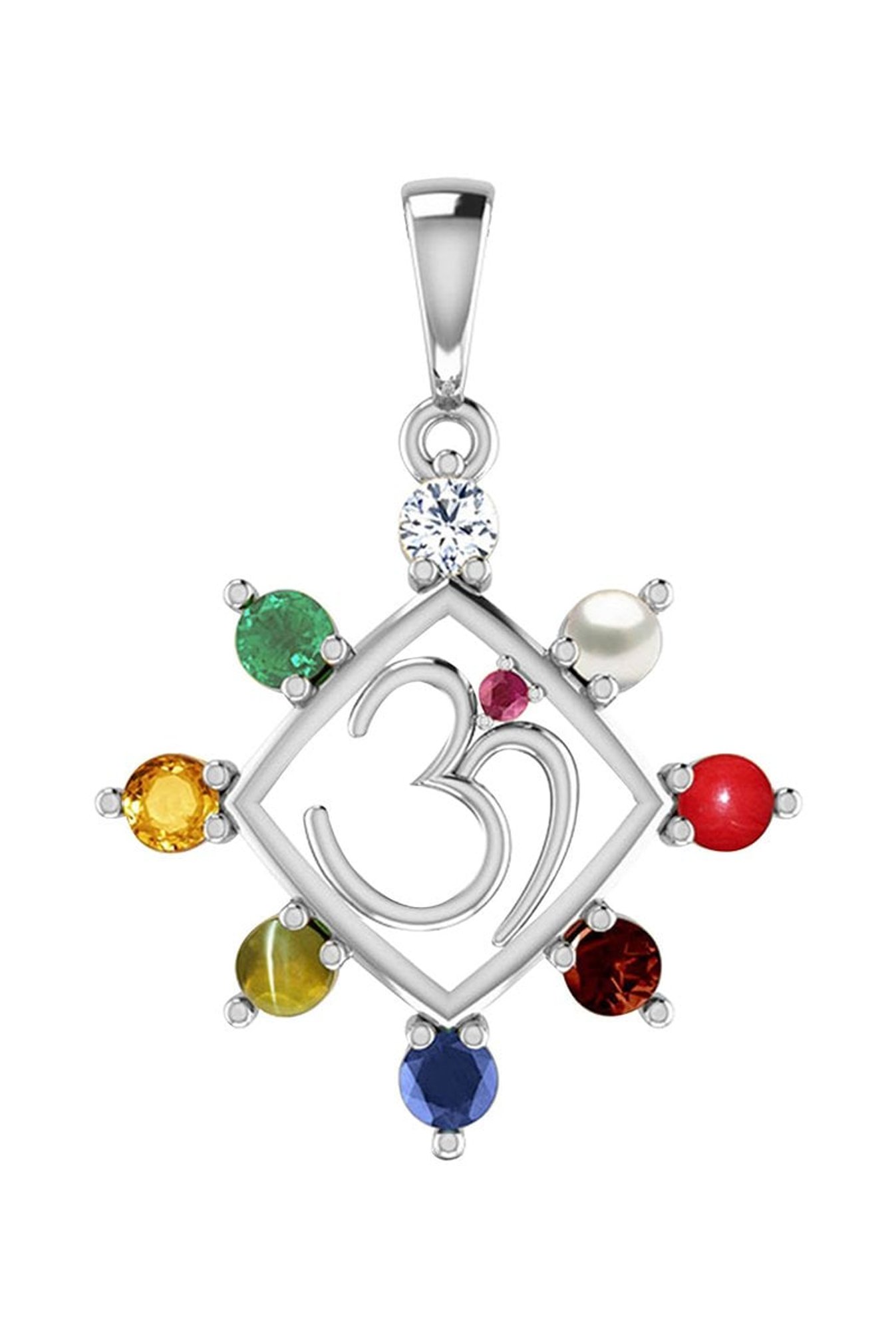 Clara Navratna Stone Nine Planets 92.5 Sterling Silver Pendant