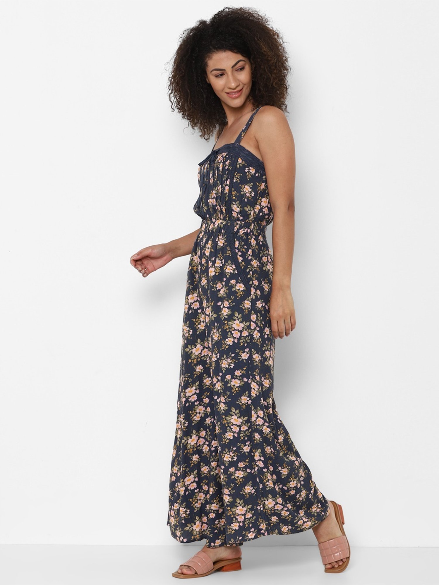 American Eagle Outfitters Navy Floral Print Jumpsuit