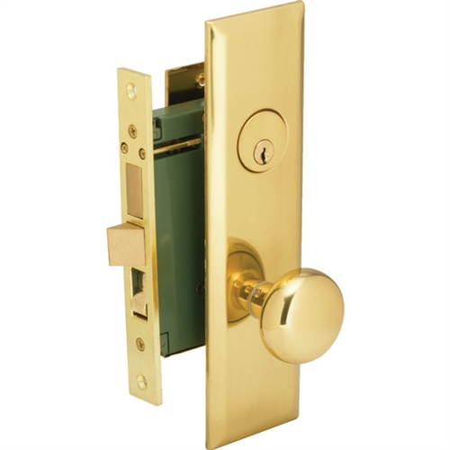 Em-D-Kay (Marks 114A/3 Like) 5114AR Polished Brass Right Hand Heavy Duty Mortise Entry Lockset, Screwless Knobs Thru Bolted Lock Set